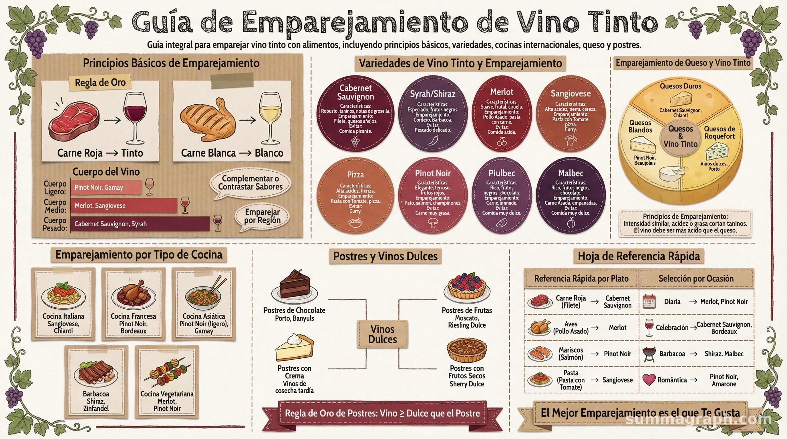 Guía Completa de Emparejamiento de Vino Tinto | Summagraph