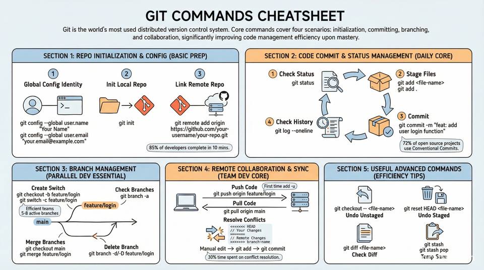 Git Commands Cheat Sheet: Essential Tools for Developers - Infographic ...