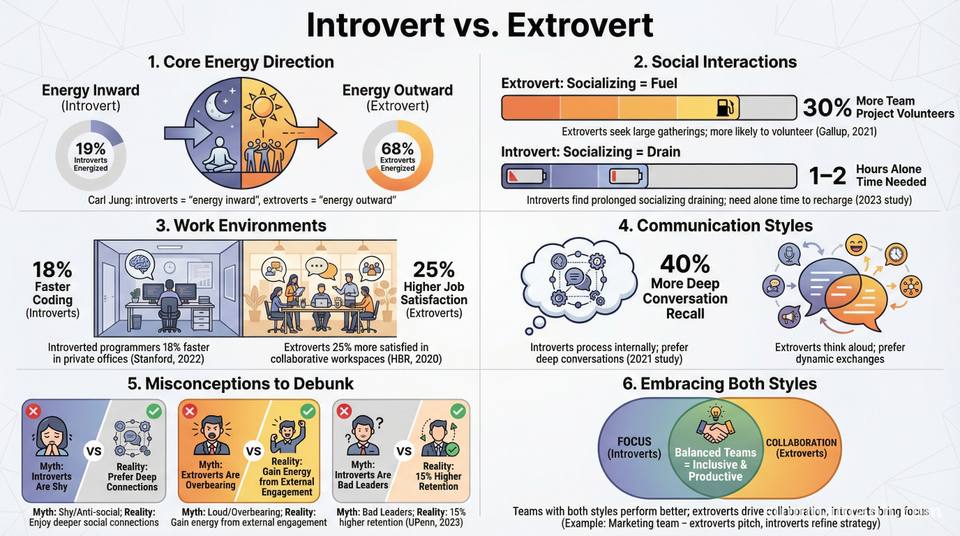 Extroverted Graphics Simple Introvert vs. Extrovert: Energy, Social Interactions, and Work Styles ...