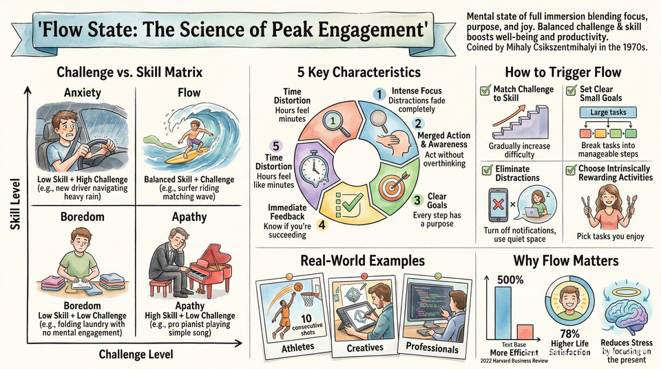 Flow State: The Science of Peak Engagement & Well-Being - Infographic ...